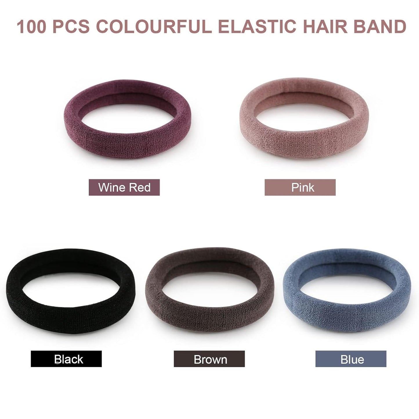 100PCS Black Hair Ties for Women Girls, Seamless Thick Black Hair Band, Elastic Hair Ties No Damage Ponytail Holder