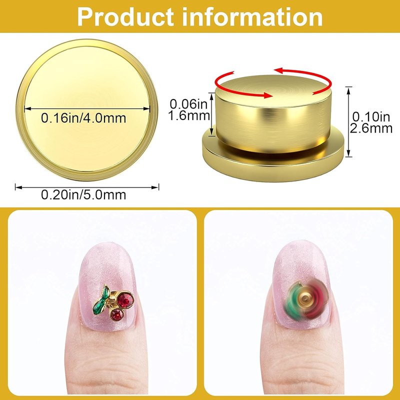 3D Nail Art Rotary Bearing Kit - 20 Pack Gold Spinning Charms for DIY Nail Designs | 4x5x2.5mm