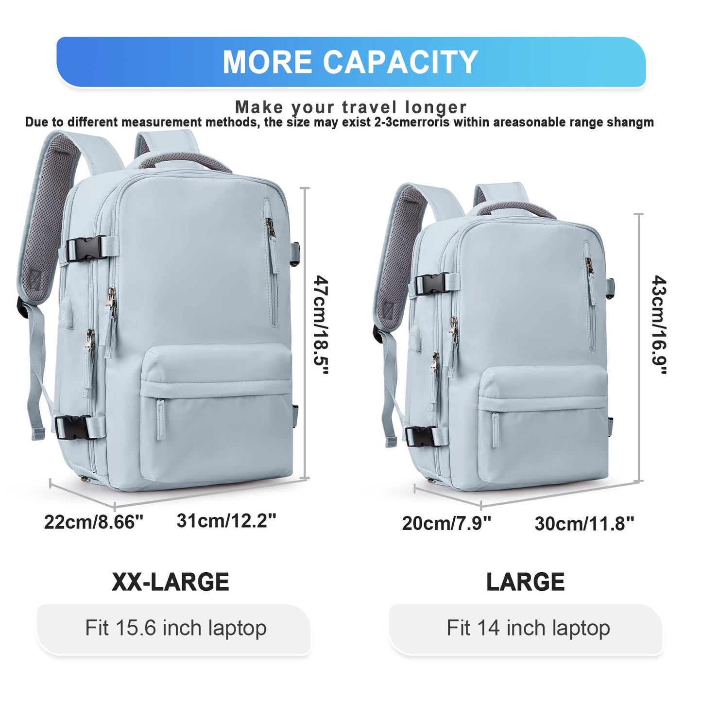 Large Travel Backpack Women, Carry On Backpack,Hiking Backpack Waterproof Outdoor Sports Rucksack Casual Daypack with USB Charging Port Shoes Compartment, Blue