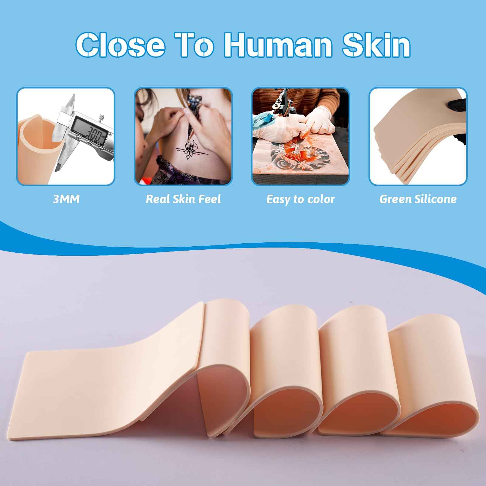Combofix 25PCS Tattoo Skin with Transfer Paper Kit, Include 5PCS 3MM Blank Tattoo Practice Fake Skin and 20PCS Transfer Paper for Beginners & Artists Tattooing Supplies