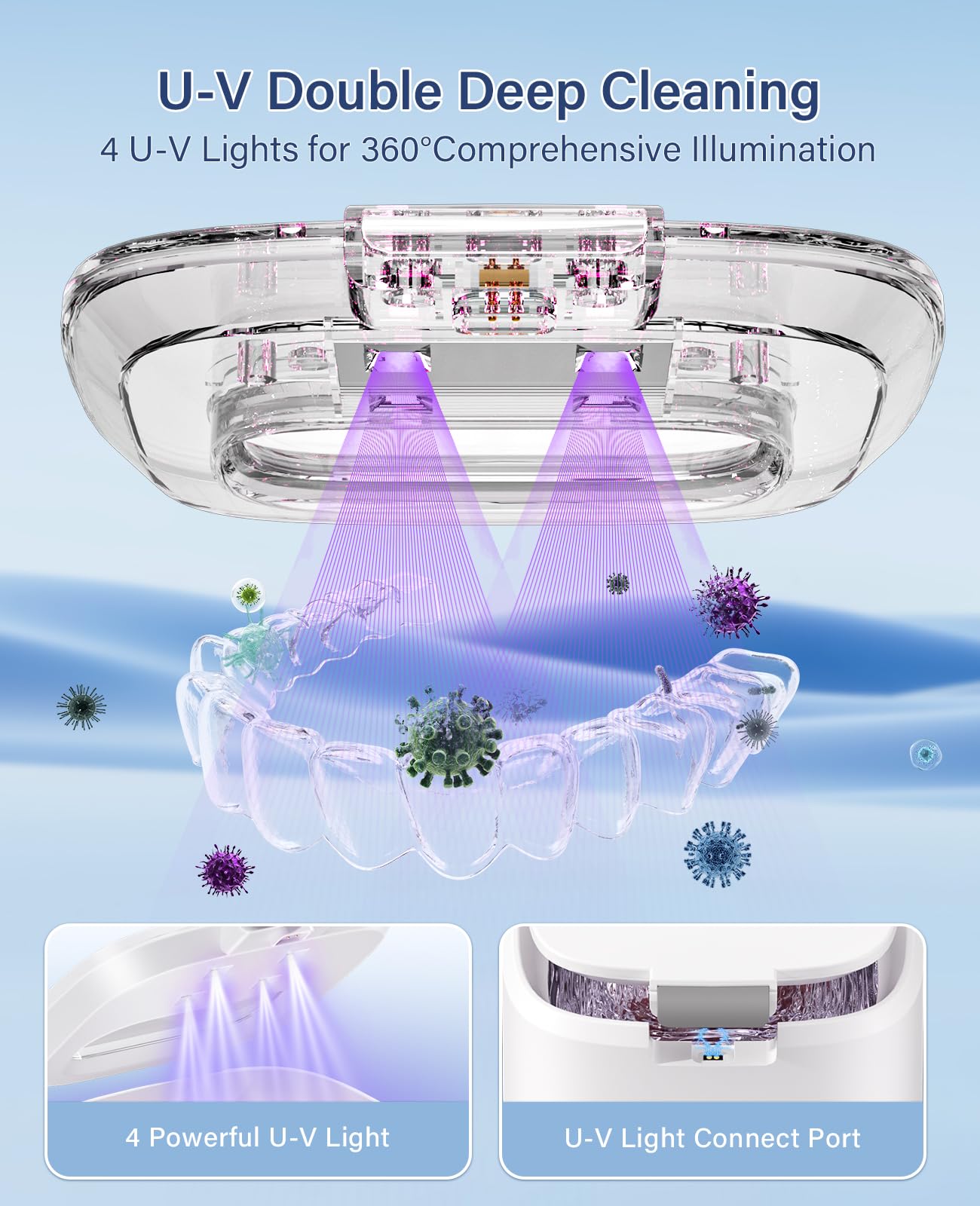 IAULF Ultrasonic Retainer Cleaner Machine, Dental Cleaning Pod, Sonic Retainer Cleaner Machine with Digital Timer for Dentures, Aligners, Braces, Night Guards, Jewelry 45kHz/319ml (White)
