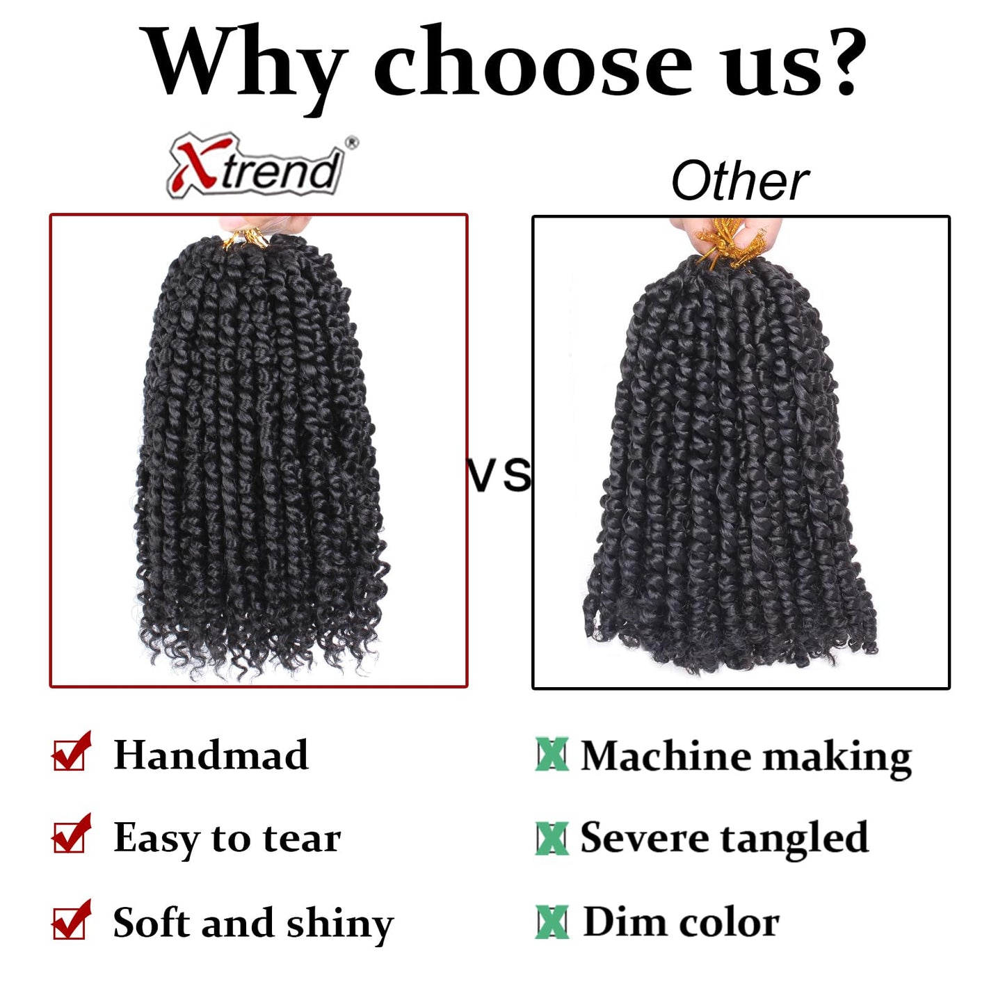 Xtrend 8 Packs Pre-twisted Passion Twist Crochet Hair 18 Inch Natural Black Pre-looped Crochet Braids Hair For Women Bohemian Synthetic Passion Braiding Hair Extension (8packs, 1B#)