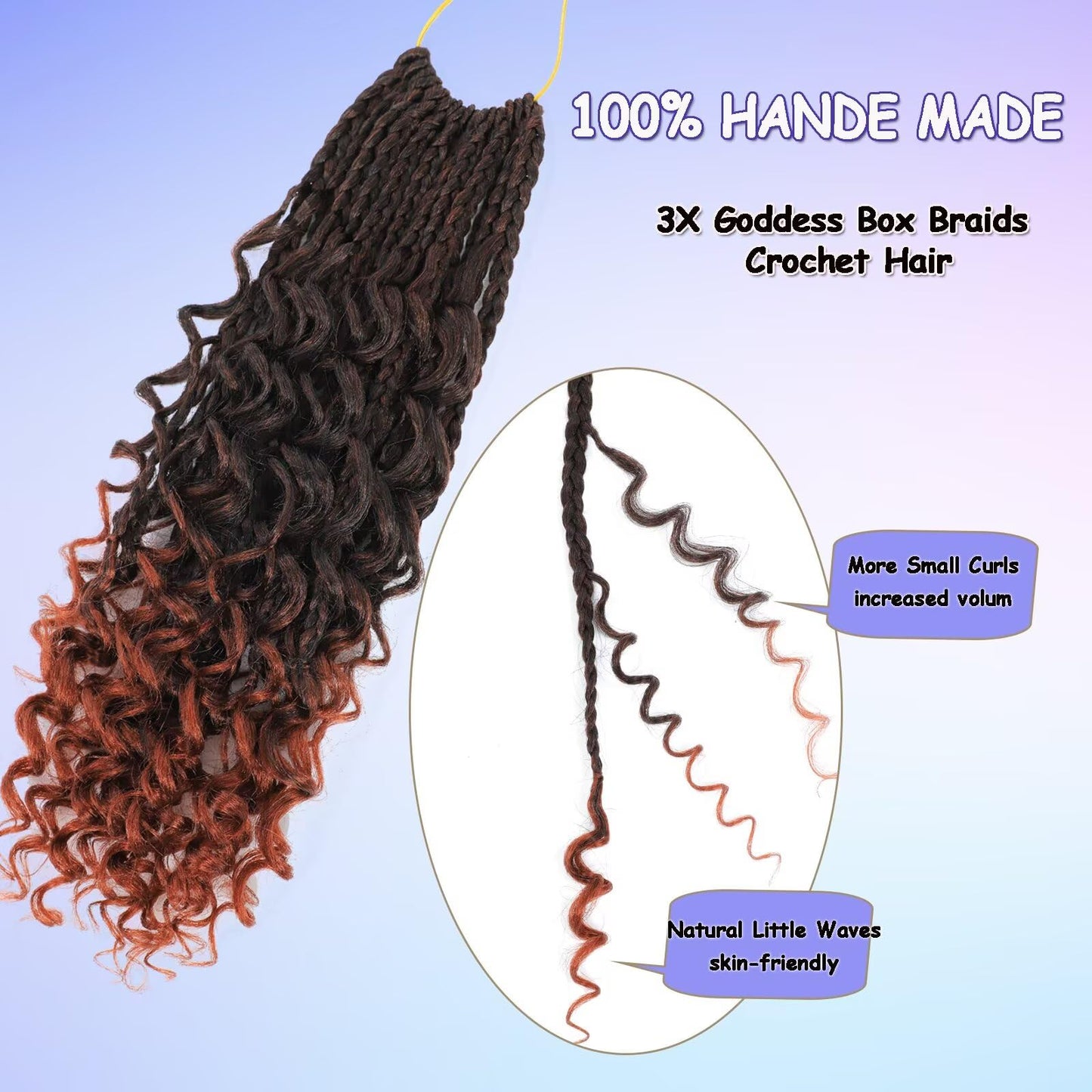 Goddess Bohemian Box Braids Crochet Hair with Curly Ends, 14 Inch 8 Packs Pre Looped 3X Crochet Box Braids Boho Synthetic Braiding Hair Extensions for Black Women (#T1B/350)