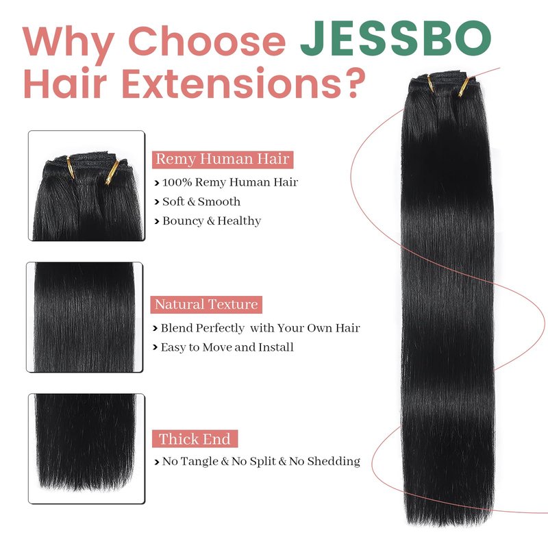 JESSBO Clip in Hair Extensions Real Human Hair 16 Inch 120g 7pcs Jet Black Seamless Human Hair Clip in Extensions Invisible Double Weft Natural Straight Hair Extensions for Woman (16 Inch #1)