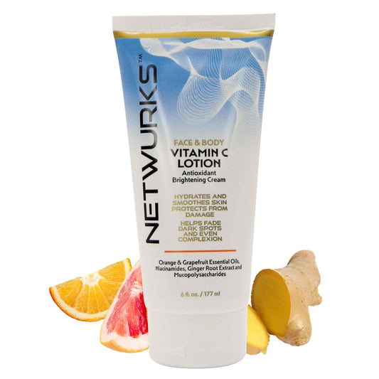 NetWurks Vitamin C Lotion, Antioxident Cream for Face & Body, Smoothes & Hydrates Skin, Helps Reduce Blemishes, Fine Lines, & Wrinkles, 6 Fl Oz