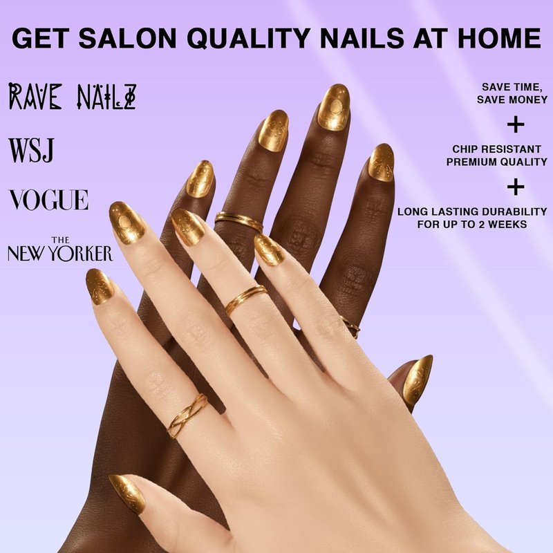 Gilded Relic Press-On Nails - Egyptian-Inspired Gold Foil | 24 Count Short Metallic, Chip-Resistant Design