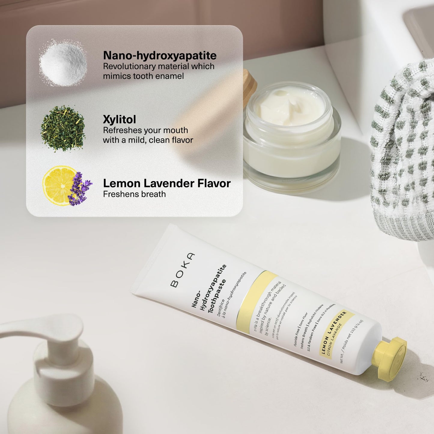 Boka Fluoride Free Toothpaste, Nano Hydroxyapatite Toothpaste, Appropriate for Sensitive Teeth - for Adult Oral Care - Lemon Lavender Flavor, 1.3 Fl Oz 2Pk