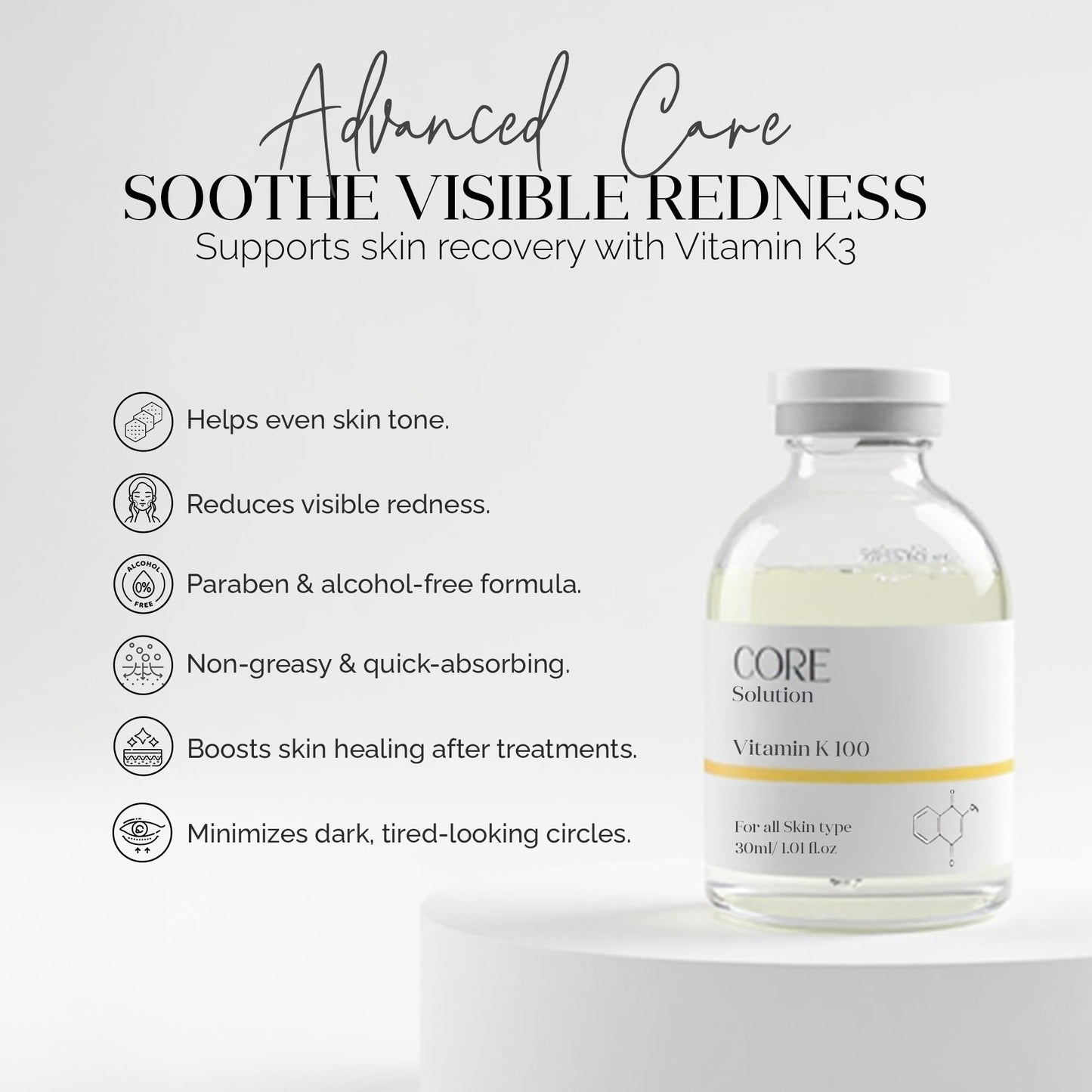 FEEL MATRIGEN Vitamin K 100 Ampoule – Redness & Dark Circle Treatment Serum for Sensitive Skin – 30mL + Needleless Syringe