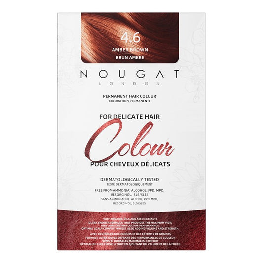 NOUGAT Amber Brown Permanent Hair Color Kit - 100% Gray Coverage, Ammonia Free & PPD Free for Sensitive Scalp - 3-in-1 Color, Repair & Nourish System with Anti-Aging Hair Mask & Essence