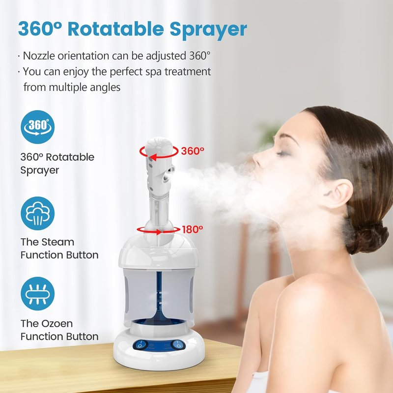 Nano Ionic Facial Steamer - 360° Rotatable Warm Mist Sprayer | Professional Deep Cleaning Humidifier (White)