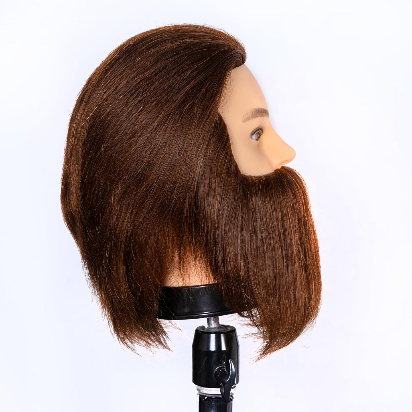 Human Hair Male Mannequin Head - 100% Realistic Cosmetology Display with Stand | Brown with Beard