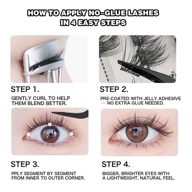 Glue-Free Wispy Lash Clusters Kit, 100 Pcs Individual Eyelash Clusters (12-20mm D Curl)- DIY Lash Extension Kit with Eyelashes Tweezers, Natural Fluffy Fake Lashes for Home Use, Beginners Friendly