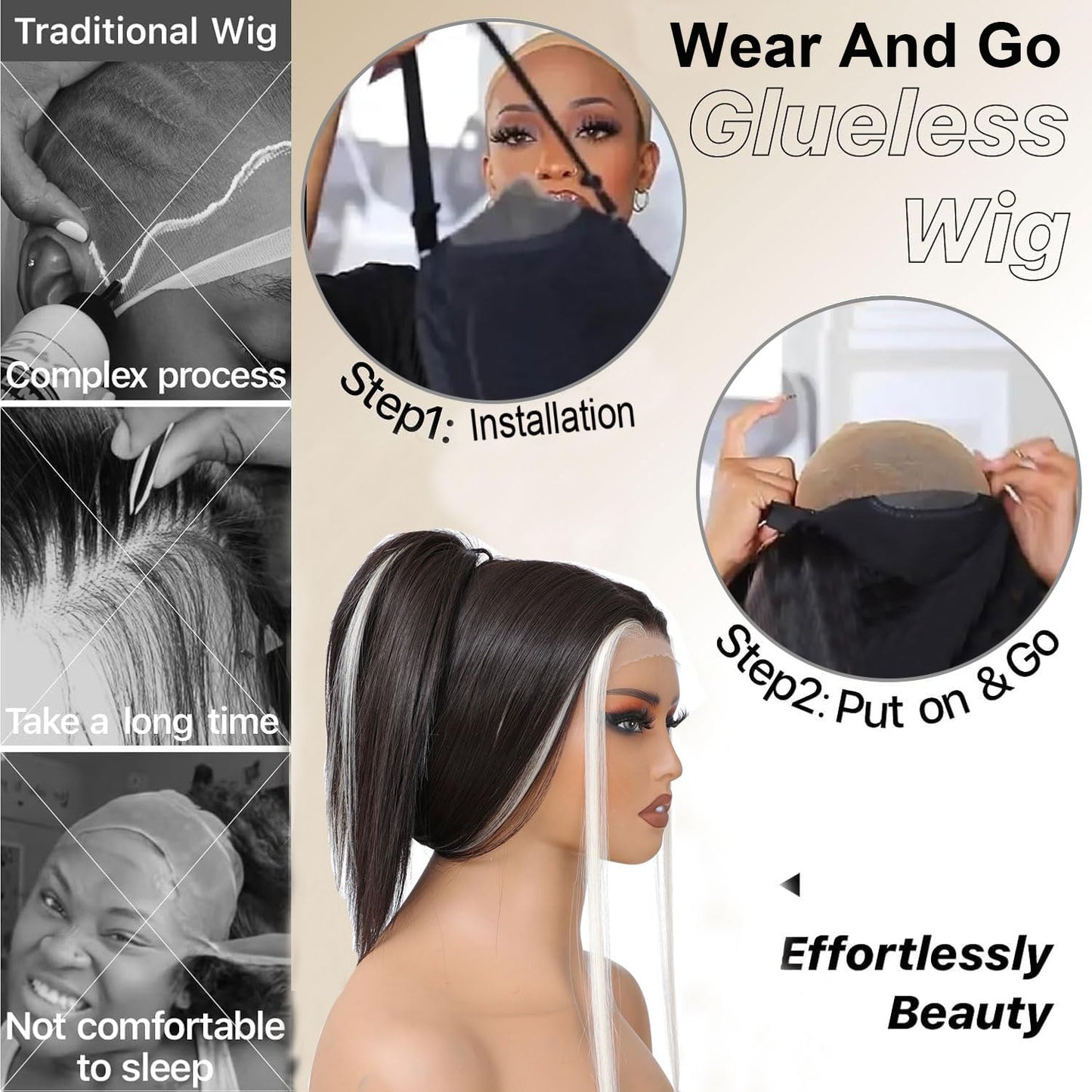 TAGUO 7×5 Burgundy Wear and Go Glueless Wigs Pre Plucked Pre Cut for Beginners Highlights Synthetic Lace Front Wigs For Woman 26 Inch 3 Seconds to Wear