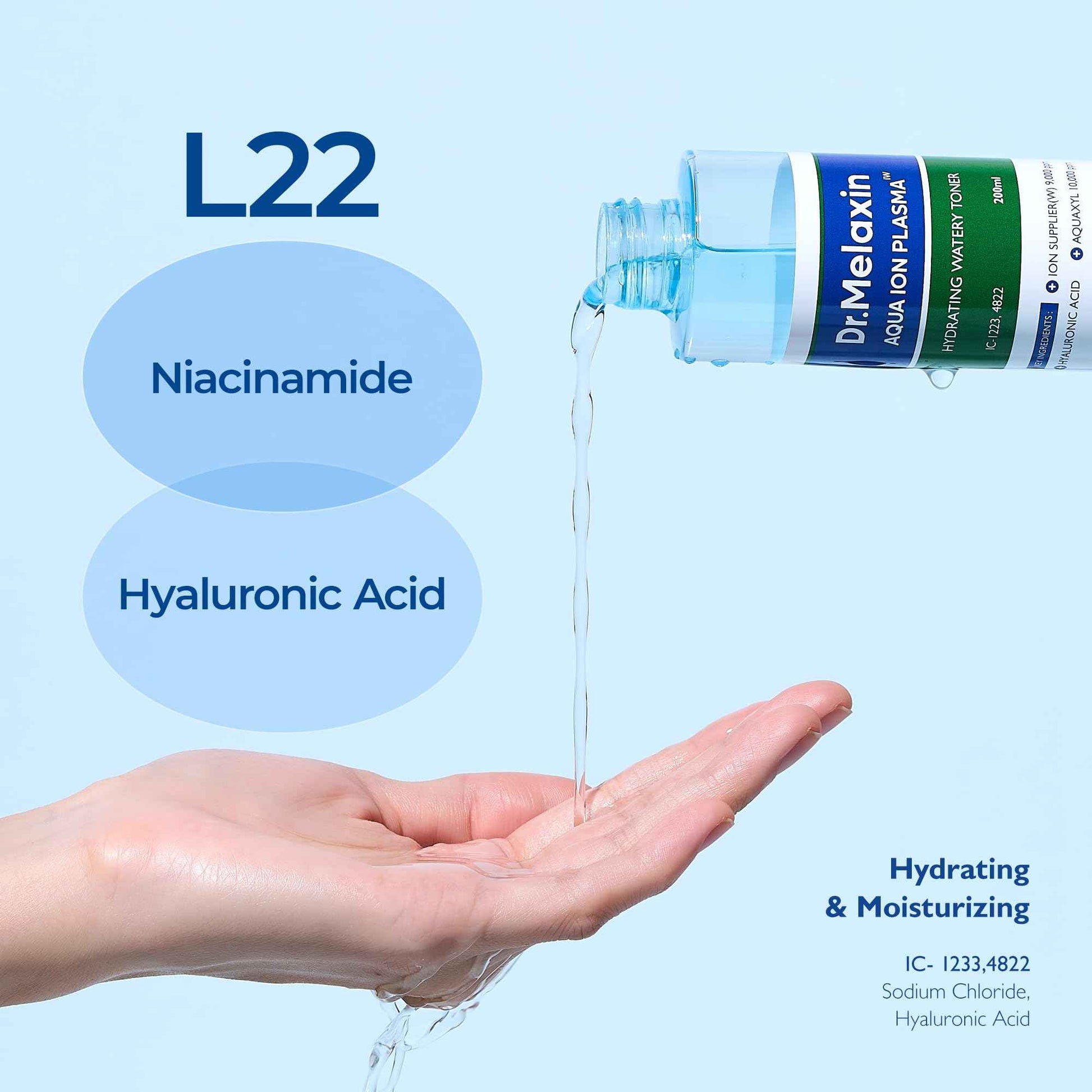 DR.MELAXIN Aqua Ion Plasma Watery Toner 200ml / 6.76 fl oz, Hyaluronic Acid, L22, moisturizing, Korean Skincare