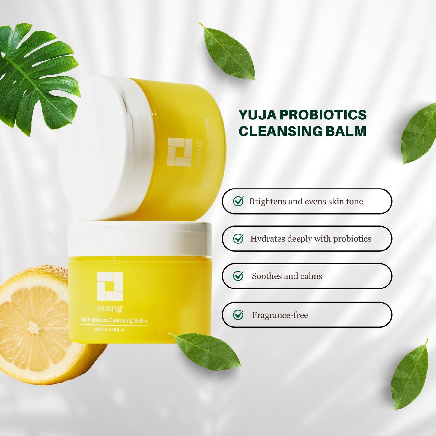 OVANG Yuja Probiotics Cleansing Balm – Makeup Remover & Hydrating Cleanser – Fragrance-Free, Brightening & Soothing for All Skin Types, Korean Skincare (100ml / 3.38 fl.oz) Step1