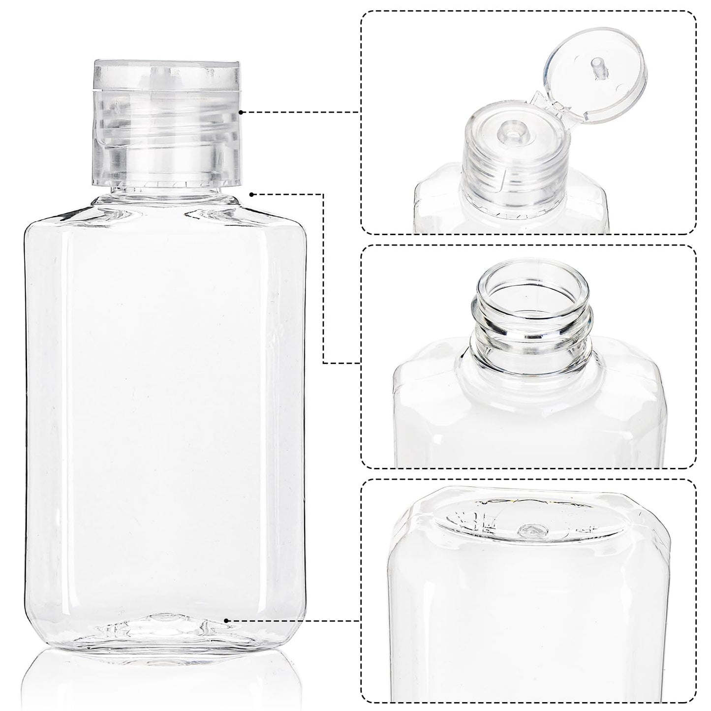 Pumtus 60 Pack Plastic Refillable Flip-Top Bottles, 2 OZ Clear Empty Travel Hand Sanitizer with Flip Cap, Portable Small Liquid Squeeze Container for Shampoo, Lotions, Liquid Body Soap, Creams