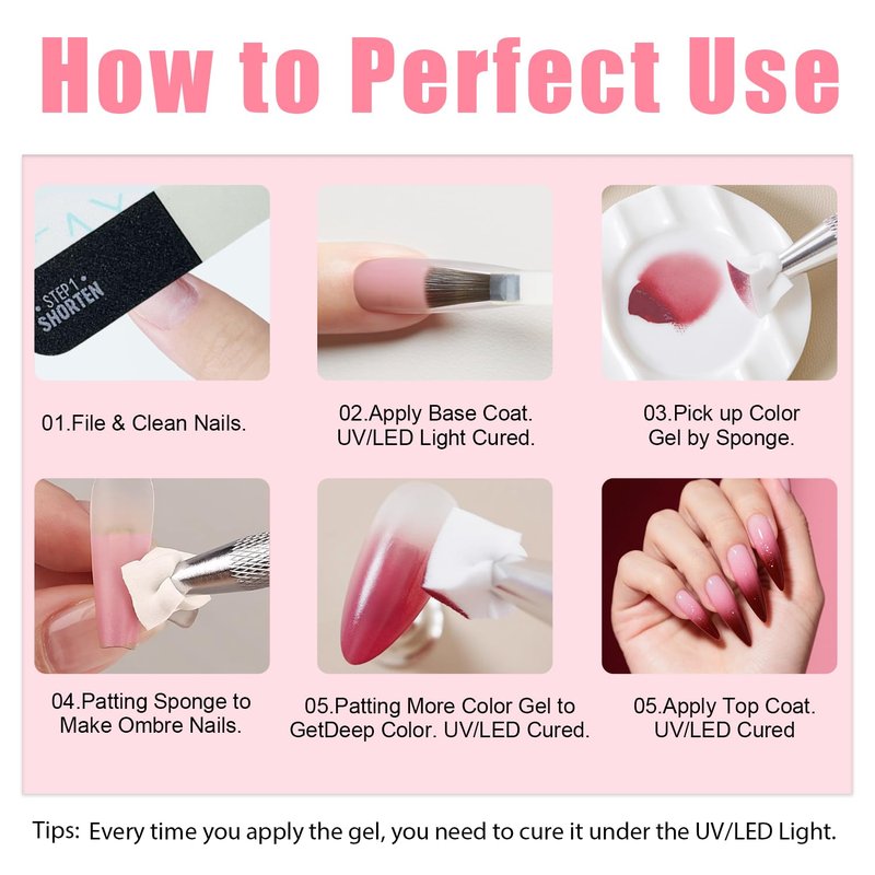 Pat Gel Nail Polish Palette,9 Colors Ombre Gel Nails Gradient Blush Painting Gel Thick,100 Sponges 6 Brushes 1 Grabber, No Wipe, UV/LED Cured (Sponge Pat Gel Set A)