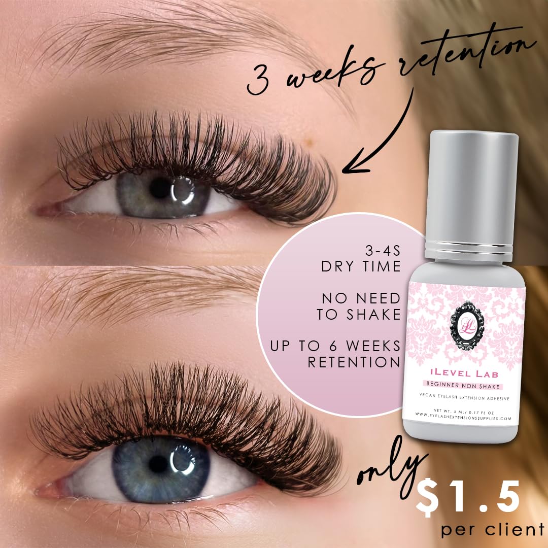 Non Shake Extra Strong Eyelash Extension Glue - 0.17 fl. oz | 3-4 Sec Drying Time, 4 Weeks Retention, Black Adhesive