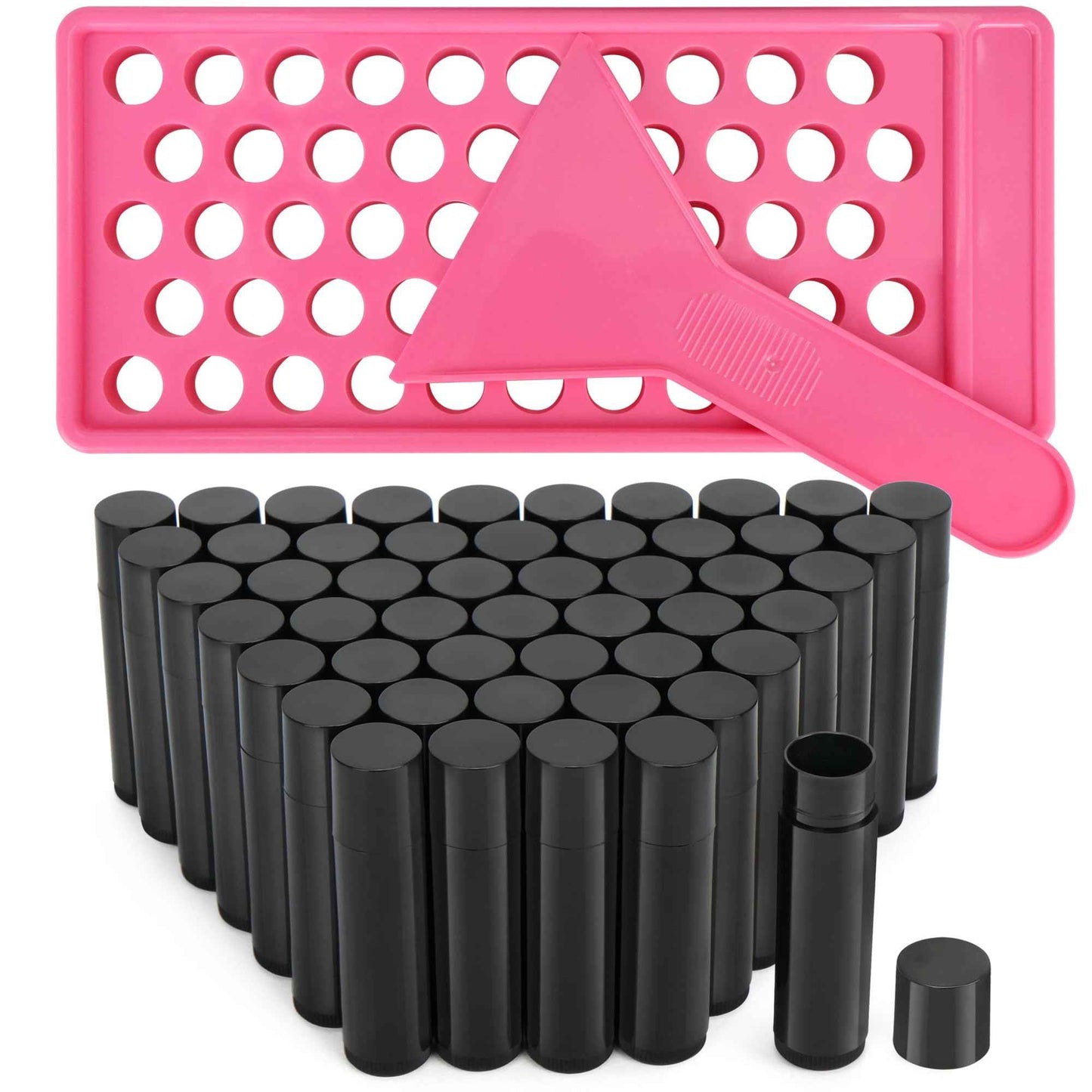 LotFancy Lip Balm Tubes with Filling Tray and Spatula, 50Pcs 4.5ml Black Lip Balm Containers, BPA Free & Leak Free, Handmade Set