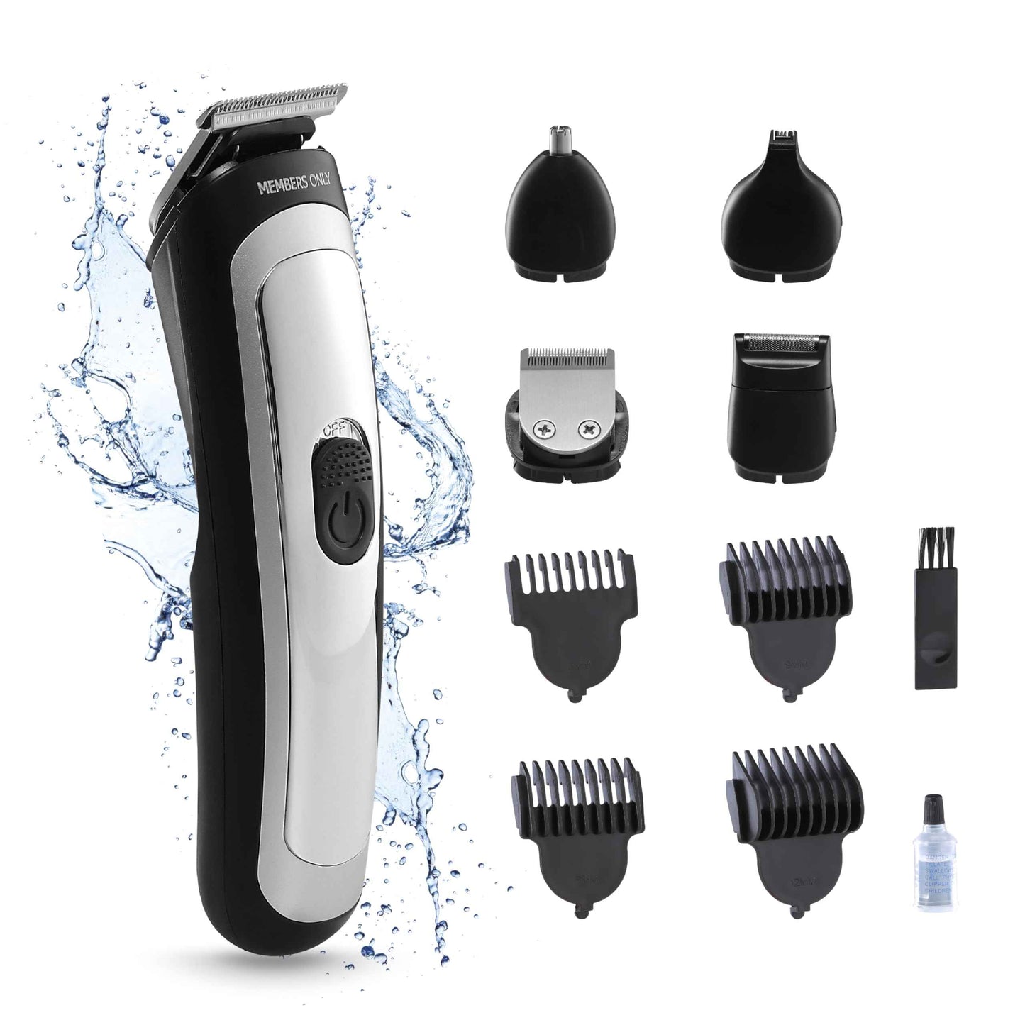 Members Only Trimmer for Men, Premium Lithium Cordless Hair and Beard Kit, 5 Interchangeable Heads, Smart LED Power Display, USB Rechargeable Battery, 4 Trimmer Guides