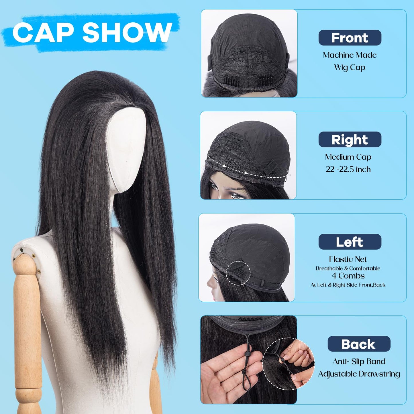 3 in 1 Half Wig Kinky Straight/Kinky curly synthetic for Women 200% Density Glueless Wear No Lace Flip Over Half Wig Seamless Clip In Wigs (16 inch KST)
