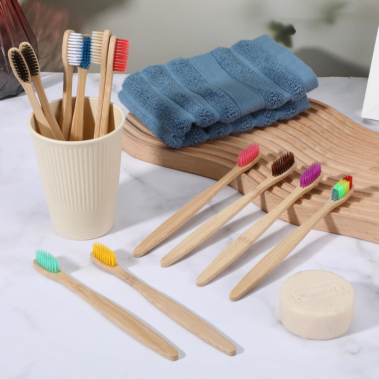 mekueeex 120 Pcs Bamboo Toothbrushes, Soft Bristle Toothbrush for Adults, Eco Friendly Natural Wooden Toothbrushes, Vegan Organic Bamboo Travel Tooth Brush, Individually Wrapped, 7 Inch 12 Color