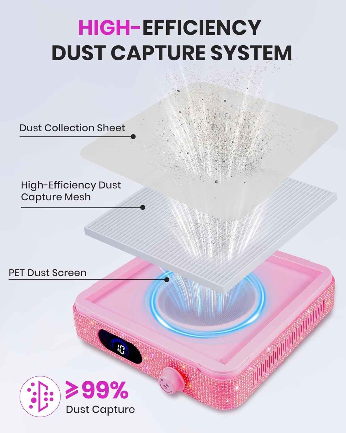 Nail Dust Collector - Powerful Suction with 10 Speed Levels | Low Noise Fan for Salon & Home Use