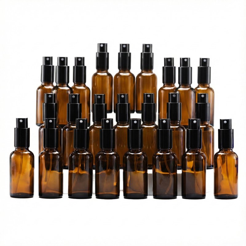 YIZHAO Amber Glass Spray Bottles 1oz, with Small Fine Mist Spray, Metal Cap, Refillable for Essential Oil,Travel,Cleaning,Perfume,Aromatherapy,Makeup – 24 Pcs