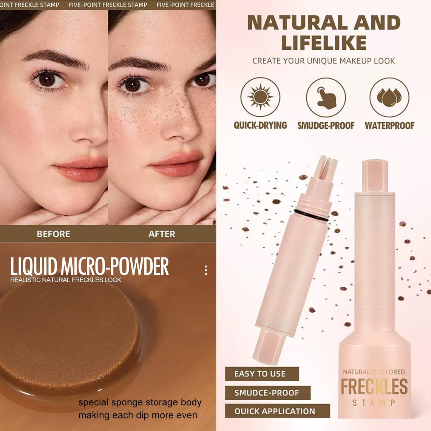 Hyesamyo Freckle Stamp Waterproof Sweatproof Long-Lasting Natural 4 Styles Freckle Makeup Tool (02# Medium)