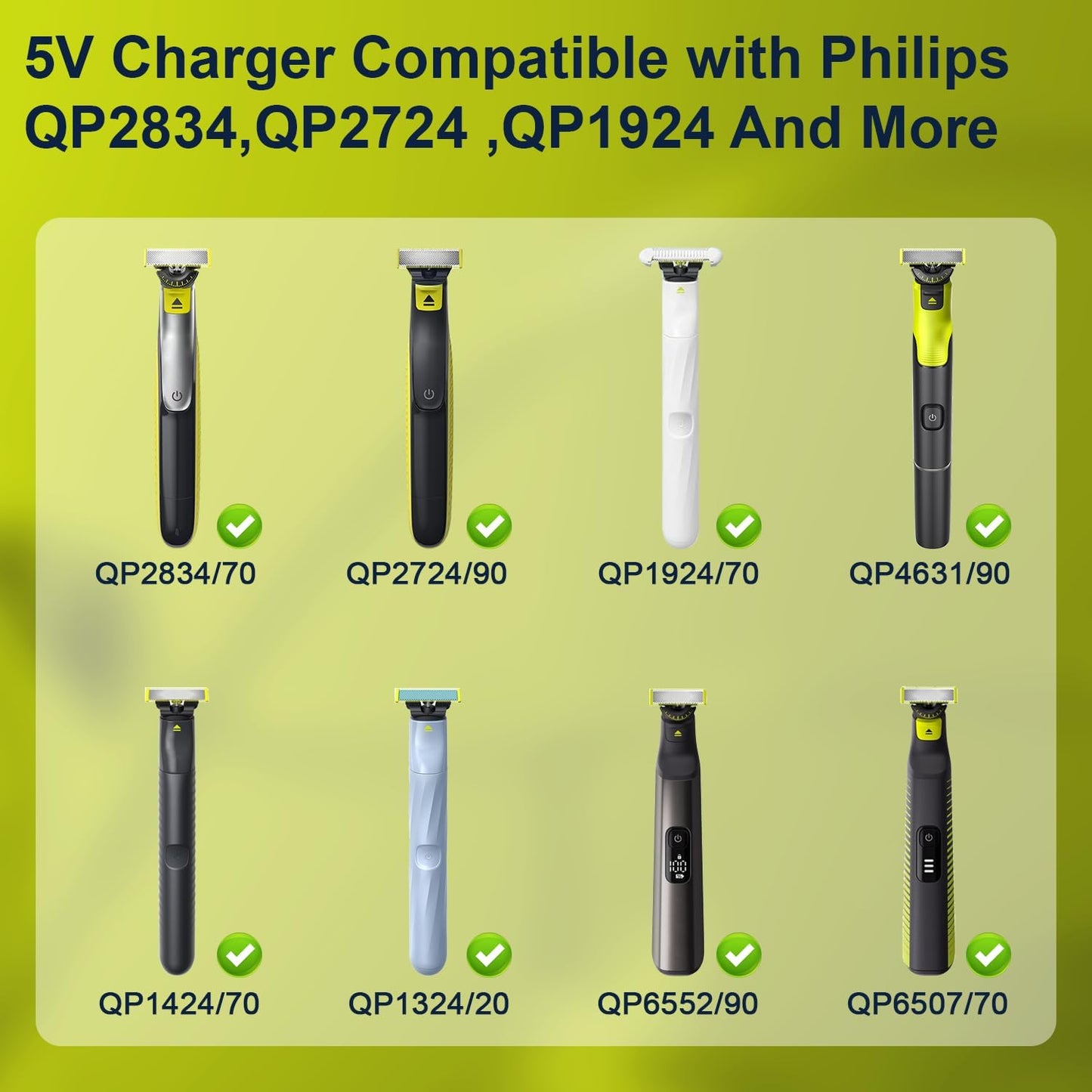 BENSN 5V1A Charger Compatible with Philips Norelco One Blade QP2724 QP2834 QP1324,for Phillips QP1924 QP4631 QP6507 QP6552 PQ888 PQ889 Electric Trimmer Charging Cord