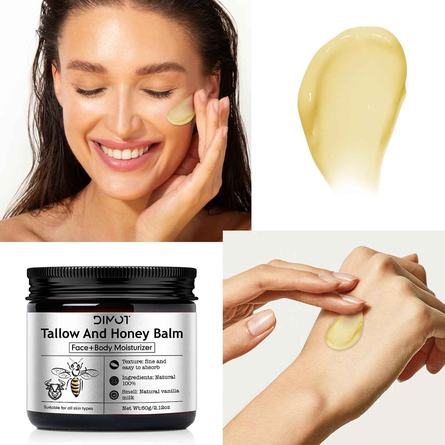 Tallow and Honey Balm for Skin Honey Butter Face & Body Cream For Skin Firming & Hydrating Balm Skin Care Tallow Face Moisturizer Cream (2)