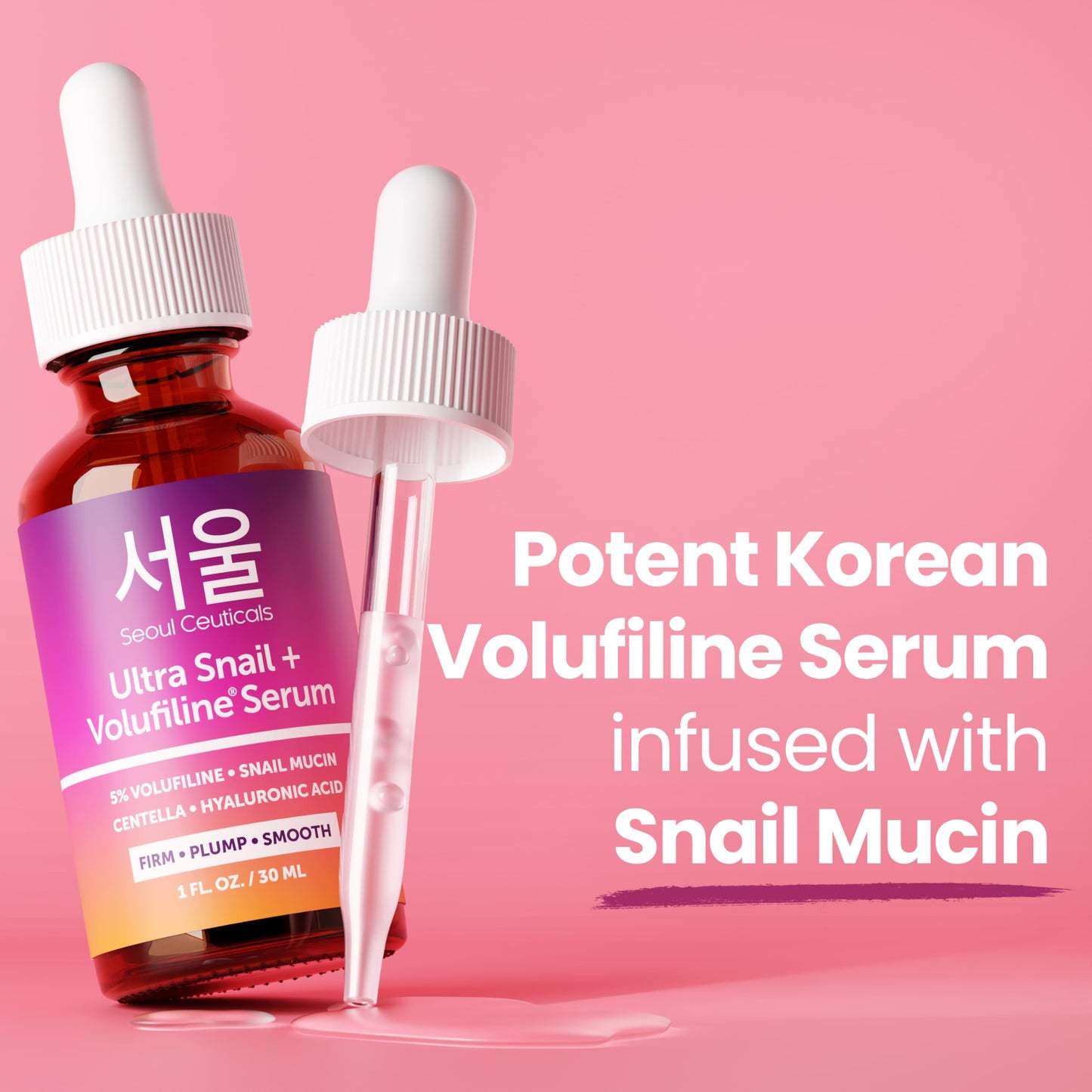 SeoulCeuticals Volufiline Serum + Snail Mucin - Extra Large 30ml 100% Sederma Volifiline Korean Skincare - Volufine Plumping Skin Care for Face 1oz