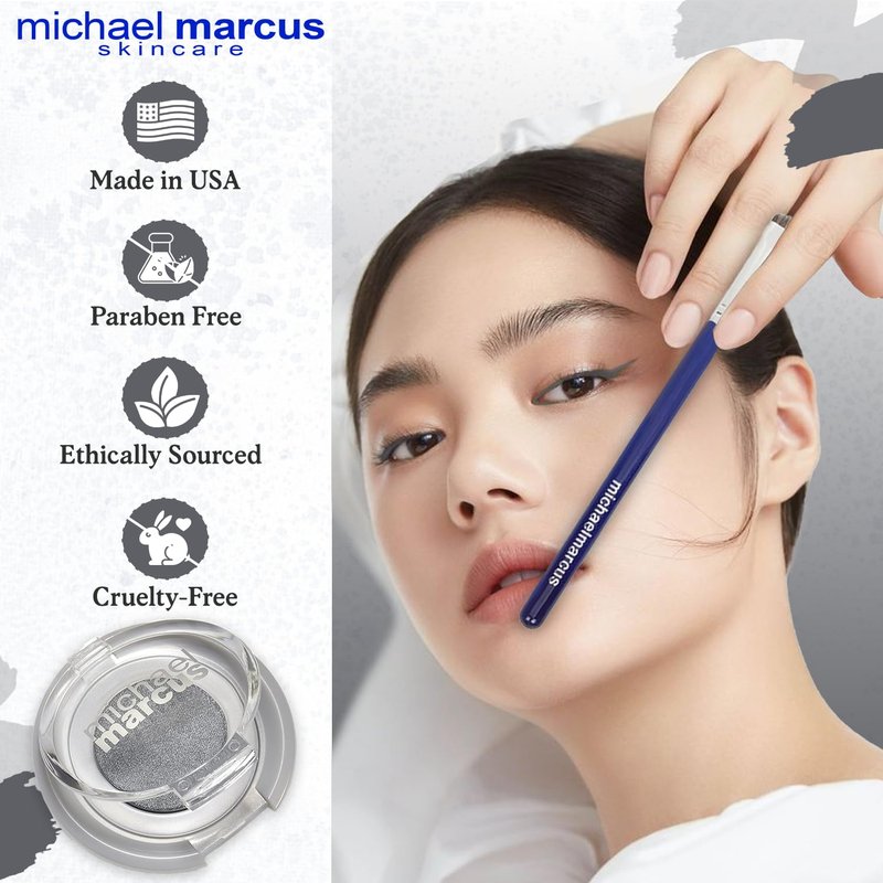 michael marcus Makeup Cake Eye Liner & Eyeliner Brush (Trashy) - Water Activated Dry Pressed, Long-Lasting & Smudge Resistant Eyeliner - Cruelty & Paraben Free - For Beginner & Pro Makeup Artist