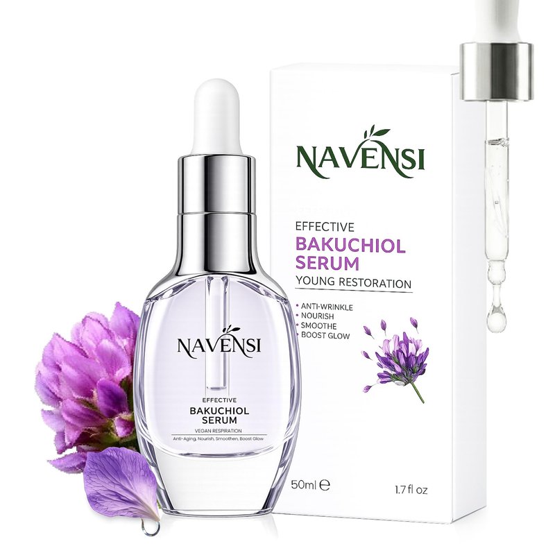 Navensi Bakuchiol Face Serum 50ml | Natural Retinol Alternative Bakuchiol Serum For Face With Hyaluronic Acid & Vitamin C | Hydrating, Firming & Anti Aging Serum for Wrinkles, Uneven Tone & Dull Skin