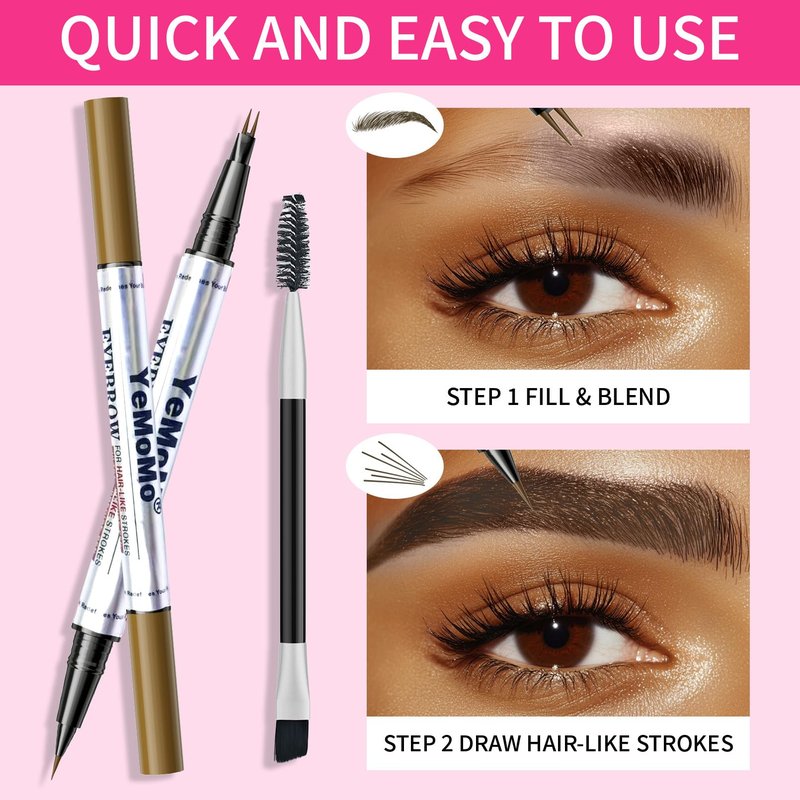 YeMoMo Dual-Tip Eyebrow Pencil, 2-in-1 Waterproof Brow Liner with Ultra-Fine Fork and Precision Tip, 5 Natural Shades from Light Brown to Black (4#Black Brown)
