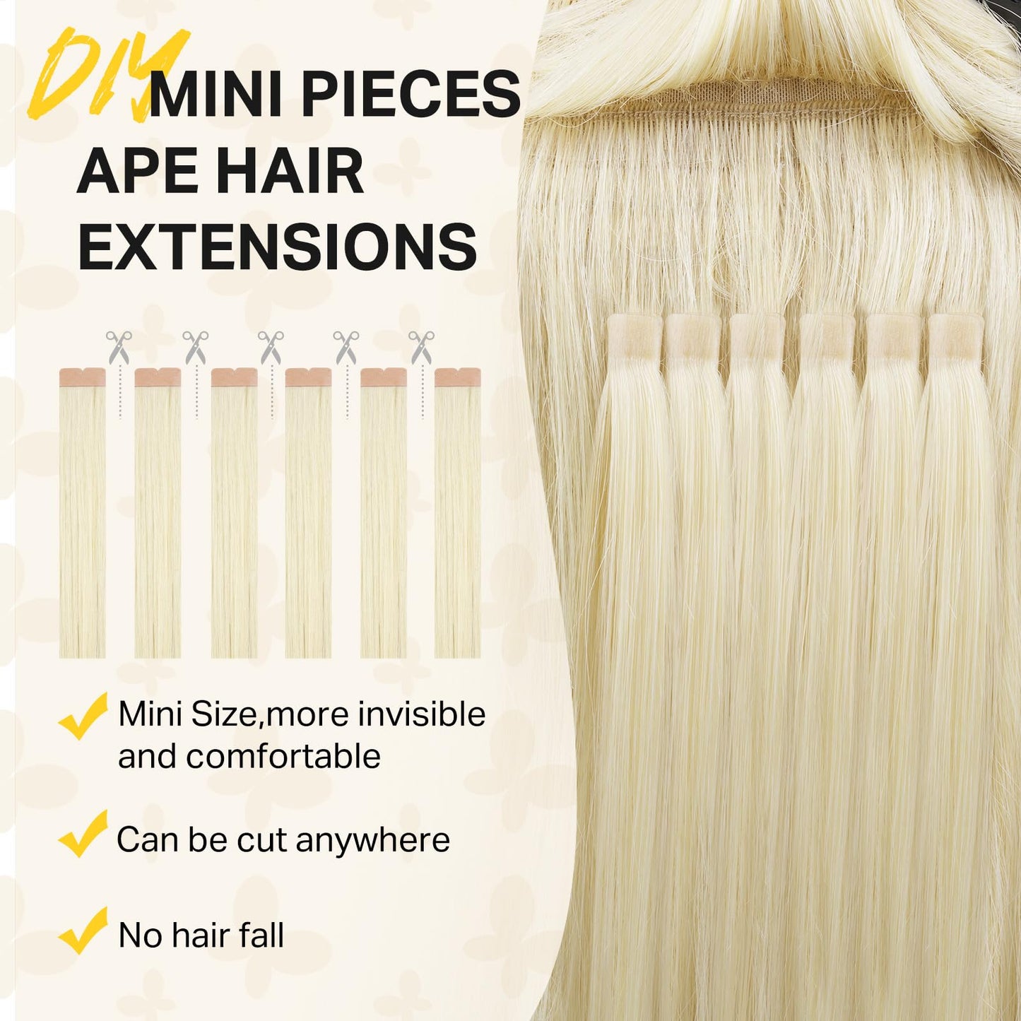 DOORES Tape in Hair Extensions, 16 Inch 10pcs 35g Platinum Blonde Mini Tape Weft Extensions Invisible Remy Real Human Hair Silky Straight DIY Seamless PU Weft Flexible Wear