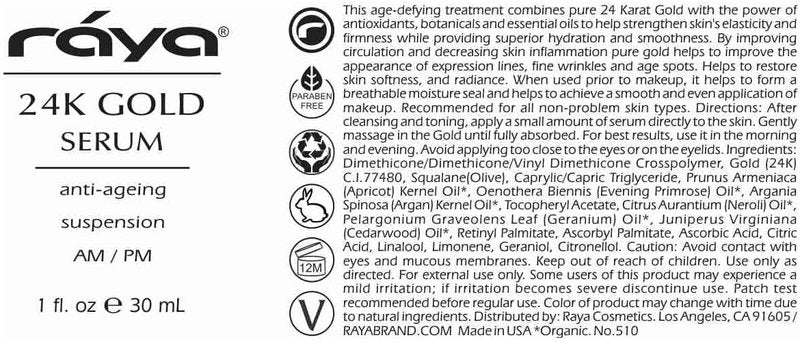 24K Gold Anti-Aging Facial Treatment Serum - Reduces Fine Lines & Wrinkles | All Skin Types | Pure 24 Karat Gold