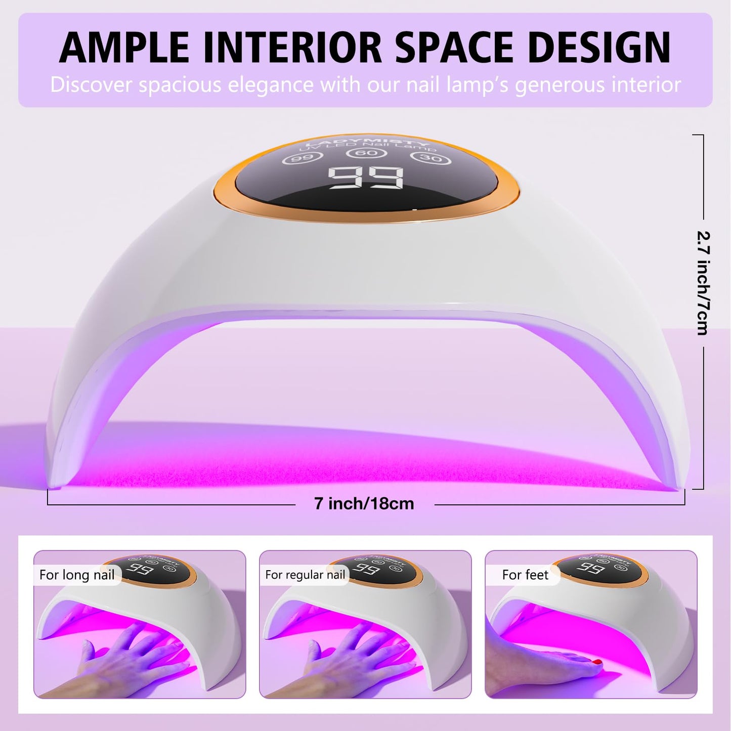 LadyMisty 72W UV LED Nail Lamp, 2026 New Upgrade UV Light for Gel Nails with 18 Beads, 3 Timer Nail Dryer, LCD Display, Auto Sensor, Professional Nail Lamps for Gel Polish – Best Gifts, White Lamp
