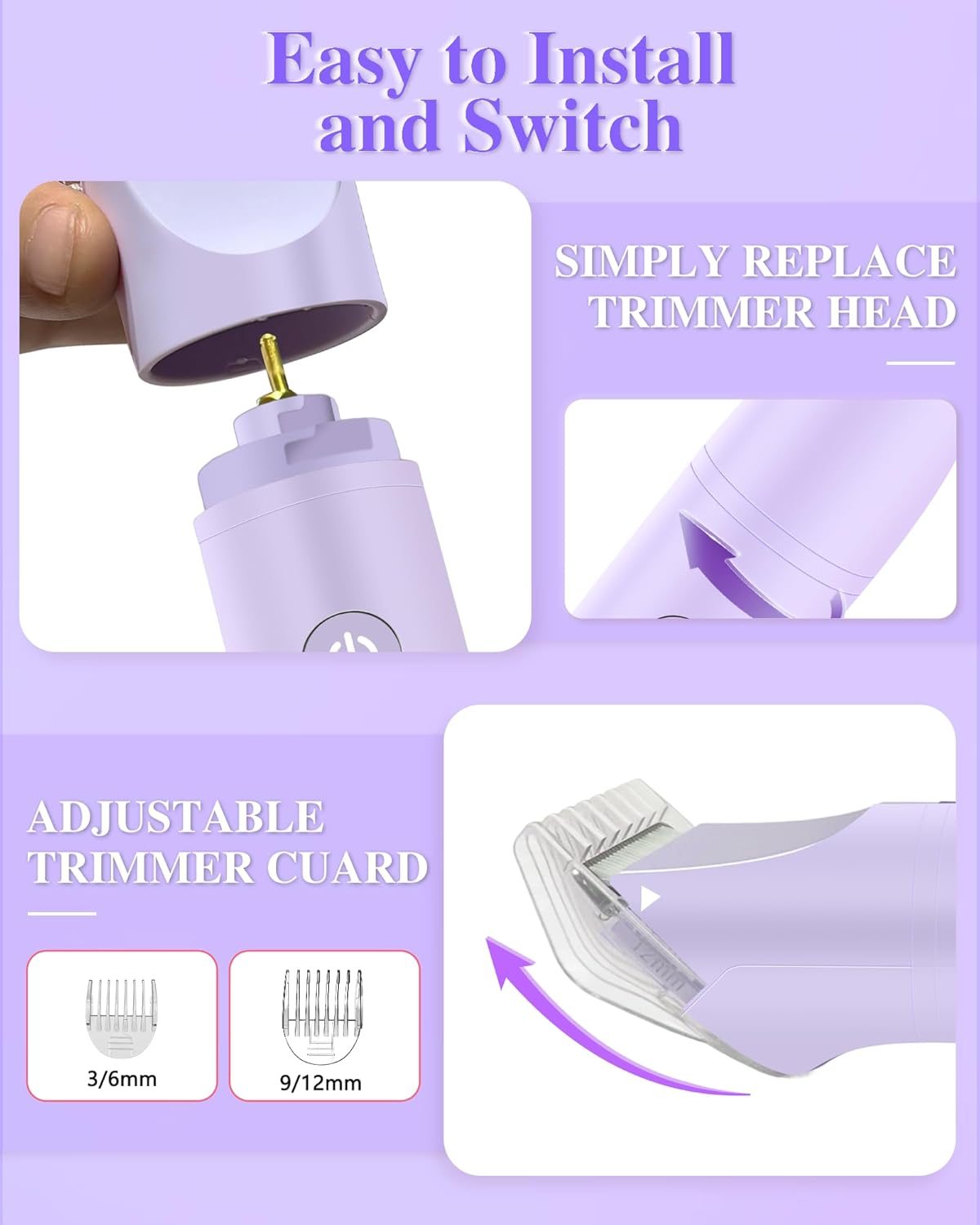 Bikini Trimmer for Women - 3-in-1 Electric Razor for Pubic & Body Hair | IPX6 Waterproof, Purple