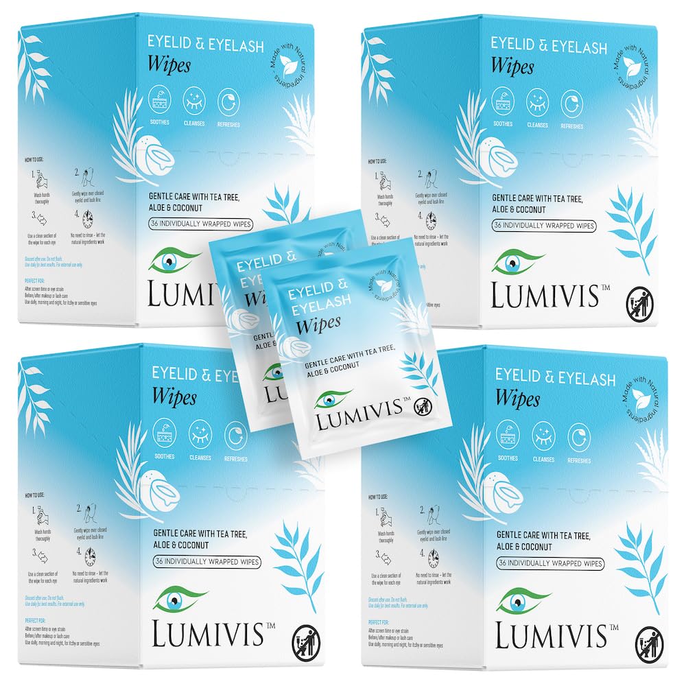 Lumivis Eyelid Wipes – Gentle Daily Eye Hygiene, 144 Individually Wrapped