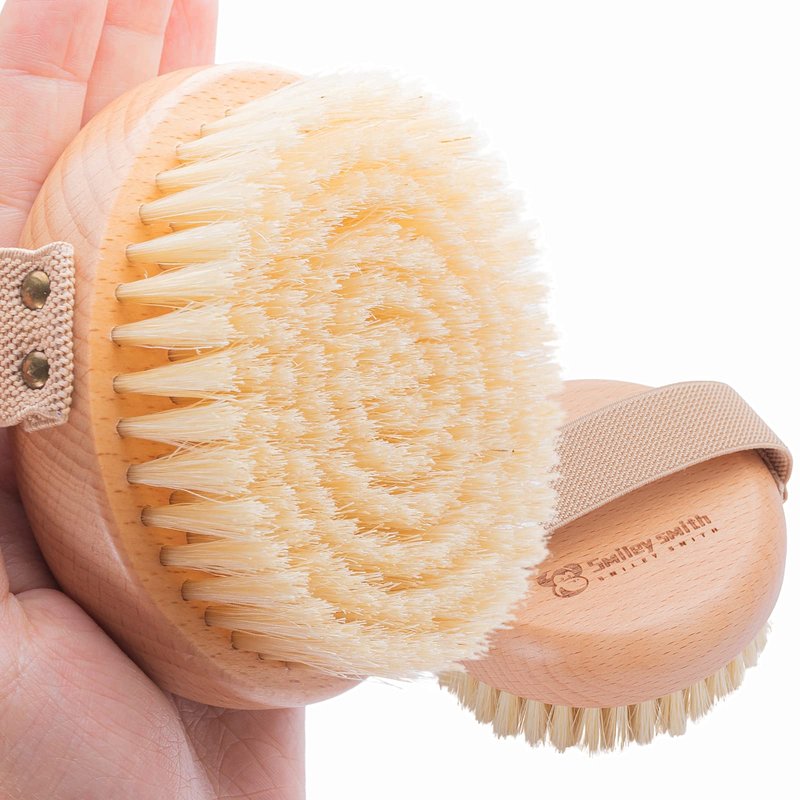 Ergonomic Premium Wood Body Brush for Wet & Dry Use - Easy to Carry, Soft Bristles Exfoliate Dead Skin & Cellulite, Ideal for Dry Brushing, Enhances Skin Health & Circulation