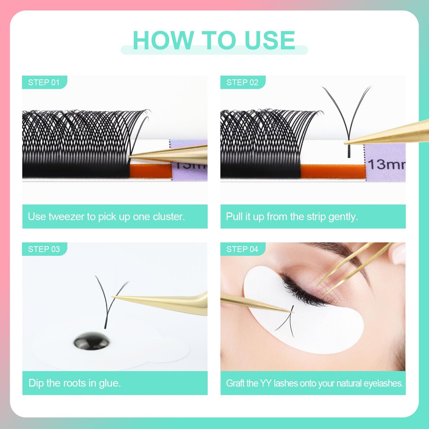 NAGARAKU 5 Trays yy Eyelash Extensions y lash 0.07mm D curl 11/12/13/14/15mm in 1 pack Premade 4D Easy Fan Russian Volume Cluster Faux Mink Matte Black 12 rows