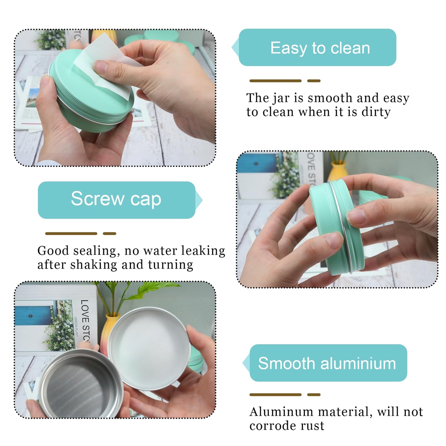 LIYAR Aluminum Tins with Lids for Salve, Salve Tins Container Round Cosmetic Tin Jars Candle Jars Aluminum Tin Cans with Screw Lids for Spice,Salve,Candles(Mint Green) (Mint Green, 48 Pack - 1 oz)