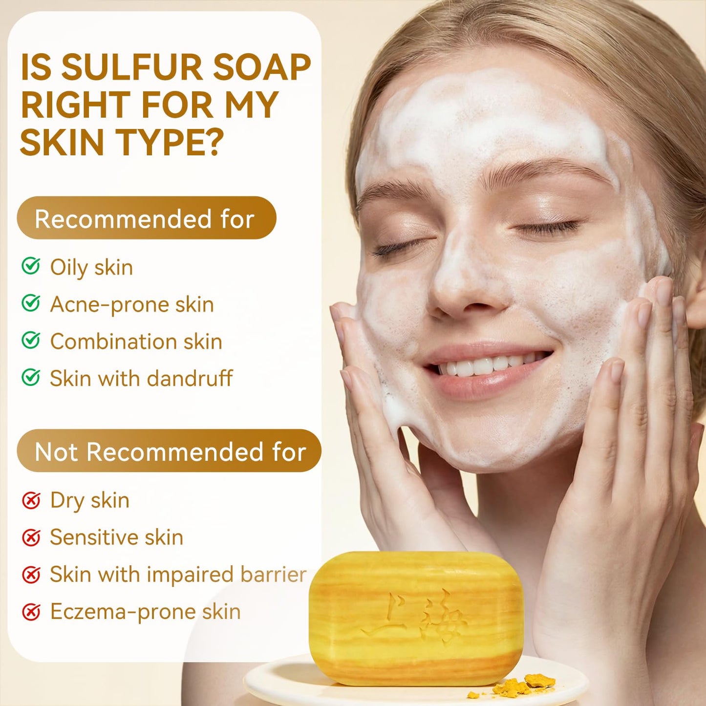 Bee & Flower Shanghai Sulfur Soap 10% Sulfur Soap Bar Face and Body Acne Treatment Sulphur Bar Soaps 3.4 Oz (6 Packs)