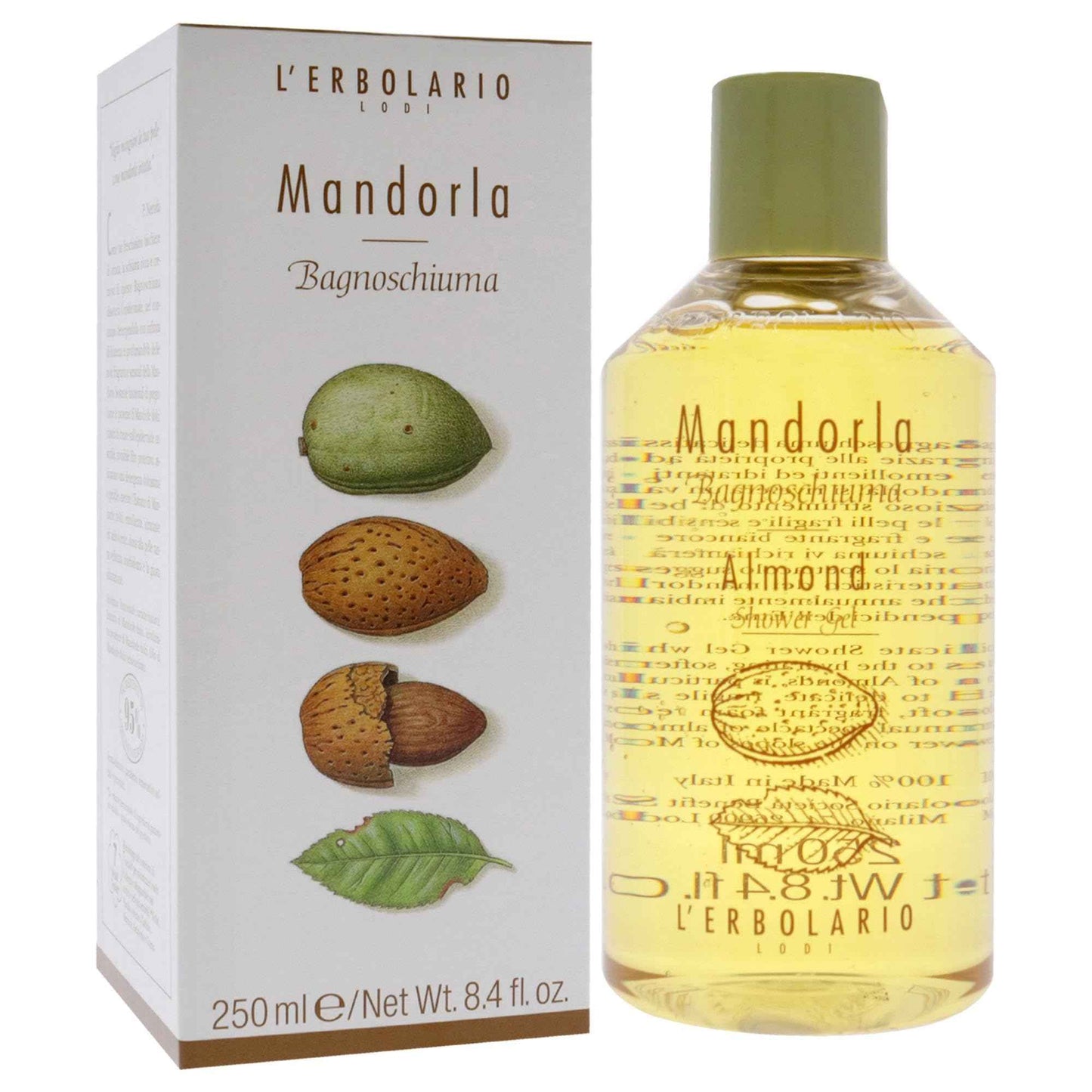 L'Erbolario Shower Gel - Moisturizing Body Wash for Dry Skin - Nourishing Body Soap with Sweet Almond Extract - Warm Amber Scent - Almond - 8.4 oz