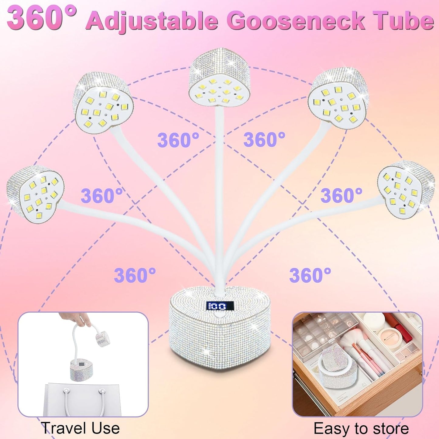 Mini UV Nail Lamp - 30W Fast Curing Gel Nail Light with Auto Sensor & 2 Timers | Rechargeable for Home & Salon Use