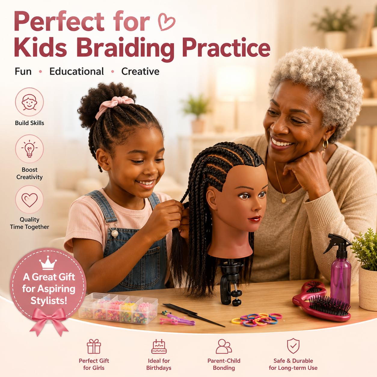Morris Mannequin Head 100% Human Hair Training Head Kinky Curly Hair Hairdresser Manikin Head Cosmetology Doll Head for Hairdresser Practice Styling Braiding with Clamp Stand (16Inch)