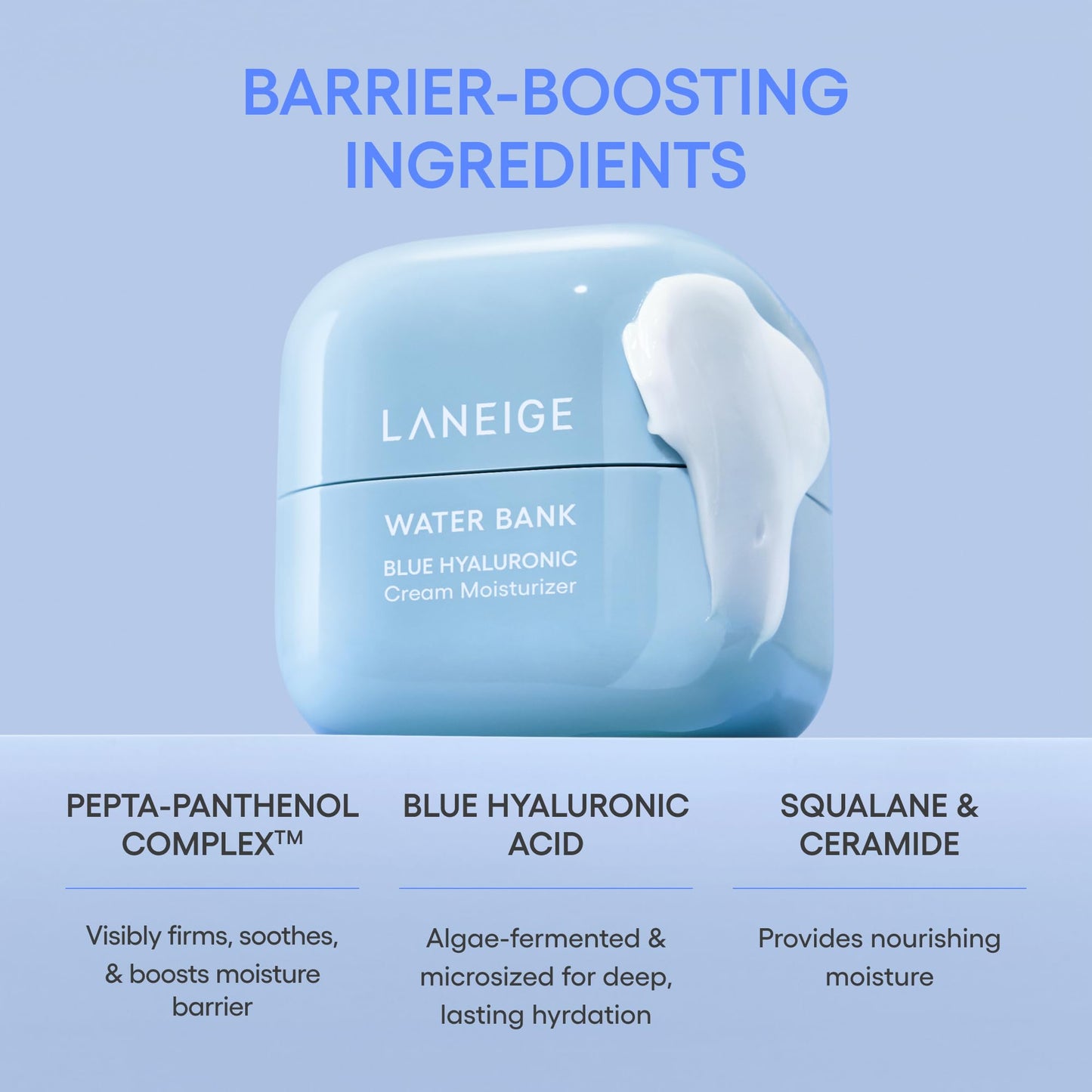 LANEIGE Water Bank Blue Hyaluronic Cream Moisturizer: Hydrating Korean Face Cream with Squalane & Ceramide for Skin Barrier Support, Dermatologist-Tested