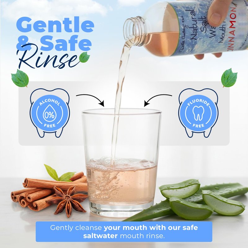 3 Pack Natural Saltwater Mouth Rinse | Himalayan Pink Salt Water Oral Rinse | Organic Cinnamon Flavor Fluoride & Alcohol Free Mouthwash for Fresh Breath | Natural Gum Care Mouthwash-16 FL Oz