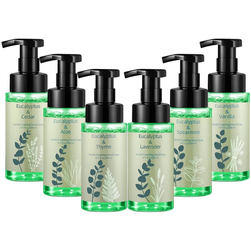 Swiffen 6 Pack Eucalyptus Foaming Hand Soap with Pump Care Moisturizing Liquid Eucalyptus Scented Foam Hand Wash 2026 New Year Gifts for Kitchen Bathroom Family Teacher Staff 8.75 Fl. oz